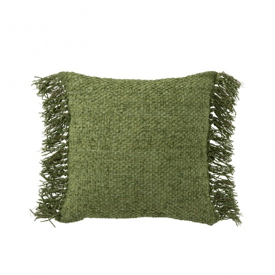 J Line Cushion Woven Fringes Viscose Coton Dark Green cushion.