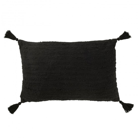 J Line Cushion Rectangle Tassels Cotton Black cushion.