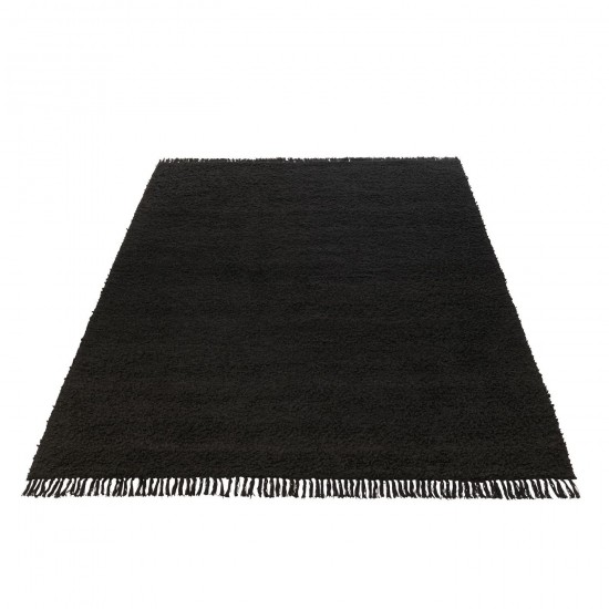 J Line Rug Rectangle Fringes Cotton Polyester Black carpets.