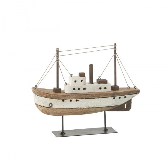 J Line Boat On Stand Paulownia Wood Natural White Large objects.