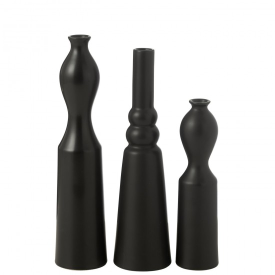 Jline Set Van 3 Vazen Leia Porselein Mat Zwart.