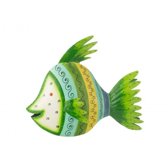 J Line Fish Iron Azure Green Large fishes on base.