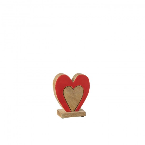 J Line Heart Double On Stand Mango Wood Red Natural Small hearts.