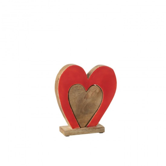 J Line Heart Double On Stand Mango Wood Red Natural Medium hearts.