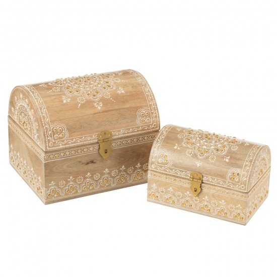 Jline Set Von 2 Dose Rechteckig Perlen Mango Holz Naturell Weiss behalter aufbewahrungsdosen kisten.