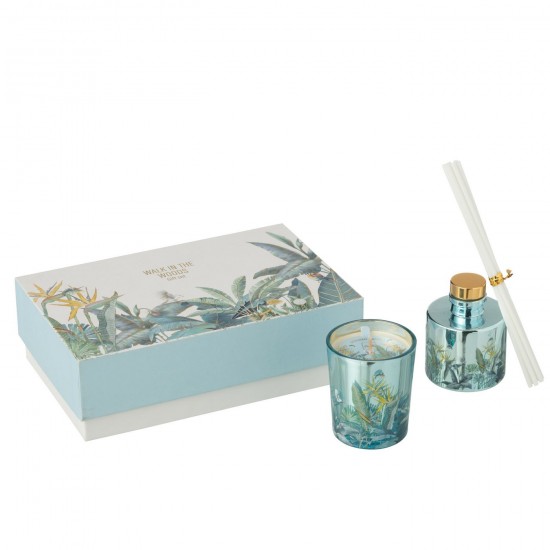 J Line Set Regalo Candela Diffusore Walk In The Woods Blu Set Regalo Vela Difusor Azul.