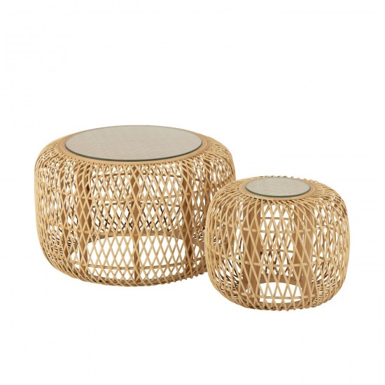 J Line Set 2 Tavolini Africa Bambu Legno Di Abete Naturale Set 2 Mesas Nido Africa Bambu Madera De Abeto Natural.