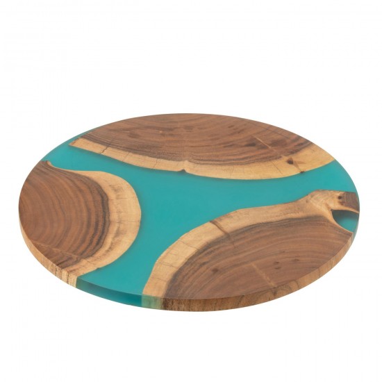 J Line Cutting Board Round Acacia Wood Resin Natural Blue chopping boards.