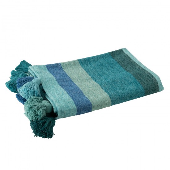 J Line Plaid Stripes Tassels Cotton Blue throw.