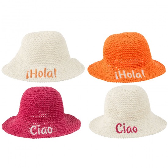 Jline Hoed Ciao Hola Papier Wit Roze Oranje Assortiment Van 4.