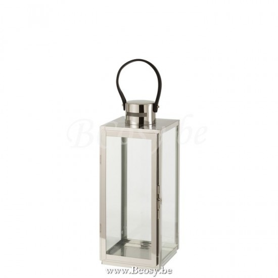 J Line Lantern Square Metal Glass Silver lanterns.