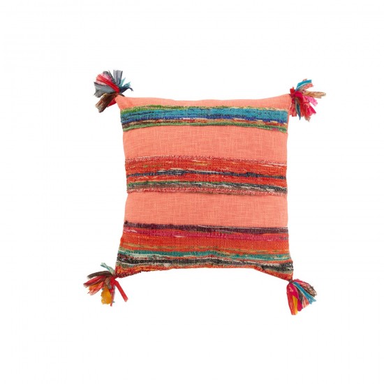 J Line Cushion Chindi Tassels Cotton Polyester Pink cushion.