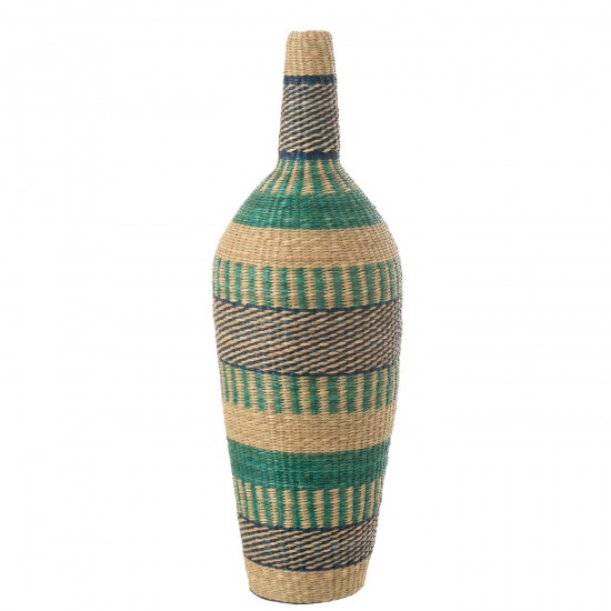 J Line Vase Ninon Stripes Seagrass Natural Azure Dark Blue.