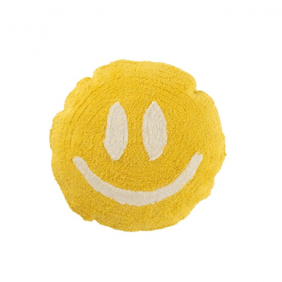 J Line Cushion Smiley Tufted Cotton Yellow White cushion.