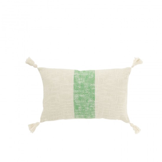 J Line Cushion Rectangle Stripes Tassels Cotton White Green cushion.