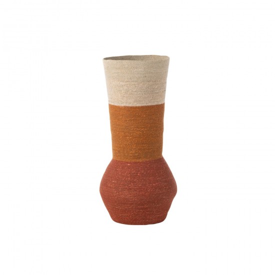 J Line Vase Stripes Seagrass Natural Rust Terracotta.