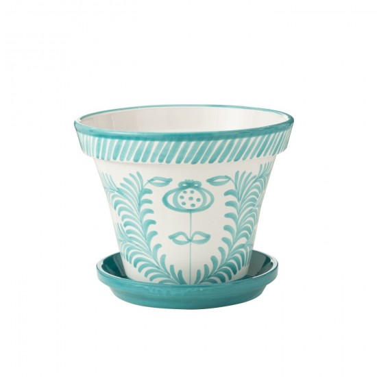 Jline Flowerpot Plate Granada Handmade Painted Ceramic Aqua Extra Large blumentopf blumentoepfe blumenhalter.