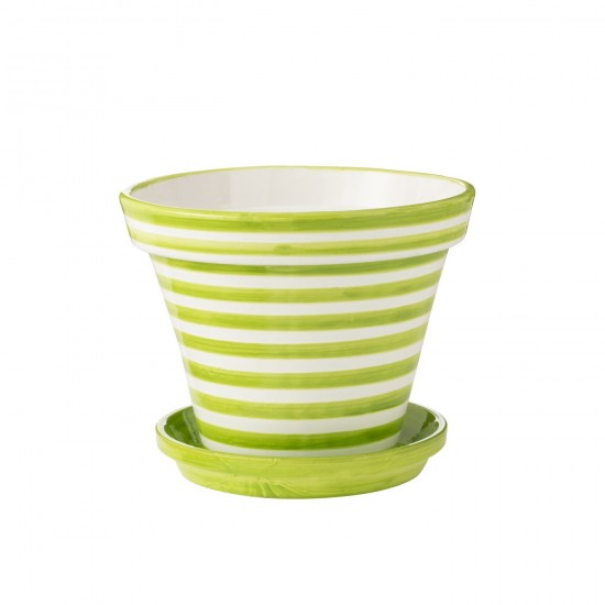 Jline Flowerpot Plate Granada Stripes Handmade Painted Ceramic Green Extra Large blumentopf blumentoepfe blumenhalter.