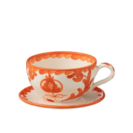 J Line Cup Plate Granada Ceramic White Orange crockery series Dinnerware.