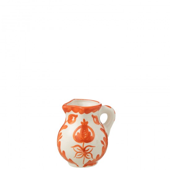 Jline Pitcher Granada Ceramic White Orange Small.