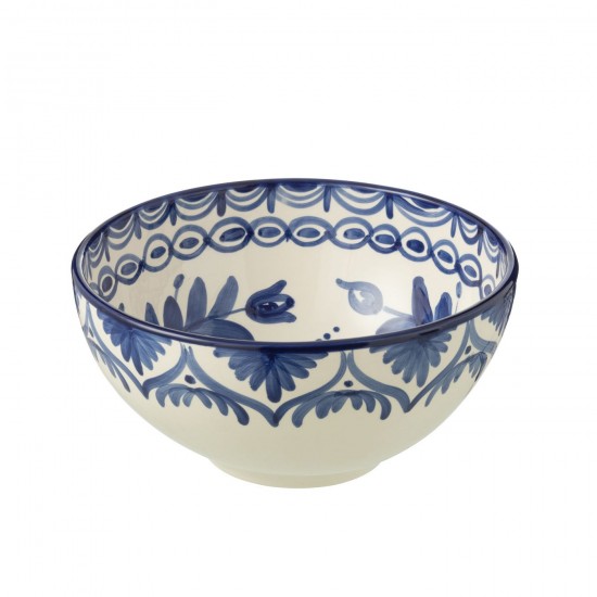 J Line Bowl Granada High Ceramic White Cobalto Blue Large bowls.