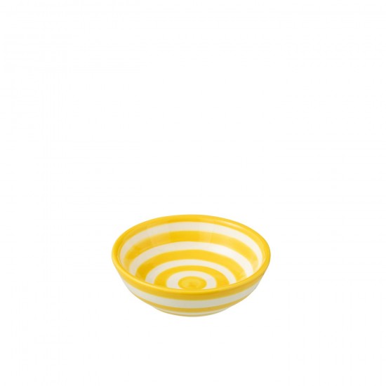J Line Bowl Granada Stripes Low Ceramic White Yellow Small bowls.