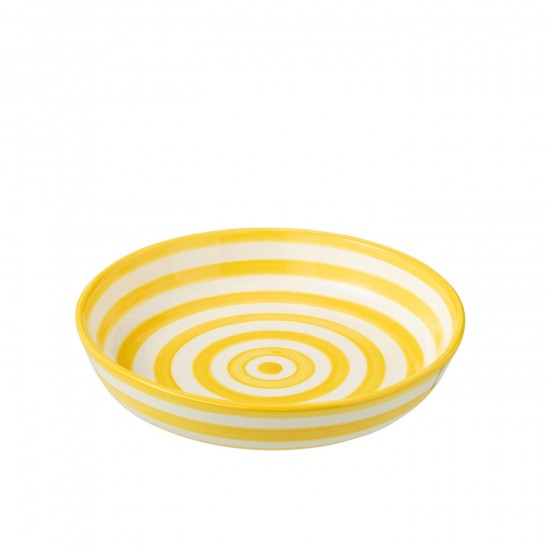 J Line Bowl Granada Stripes Low Ceramic White Yellow Large bowls.