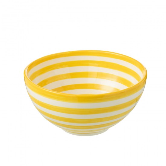 J Line Bowl Granada Stripes High Ceramic White Yellow Large bowls.