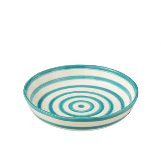 J Line Bowl Granada Stripes Low Ceramic White Aqua Large bowls.