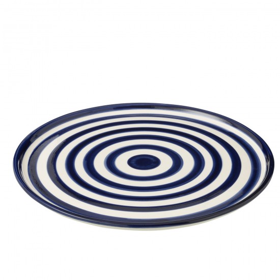 J Line Plate Granada Stripes Ceramic White Cobalto Blue crockery series Dinnerware.