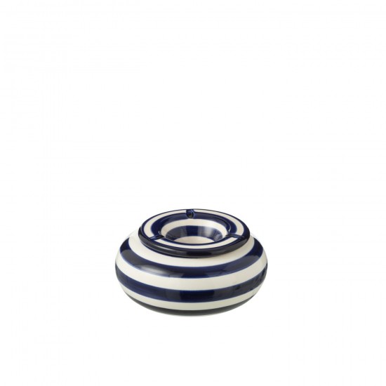 Jline Ashtray Granada Stripes Ceramic White Cobalto Blue Large Geschirrserie essgeschirr.