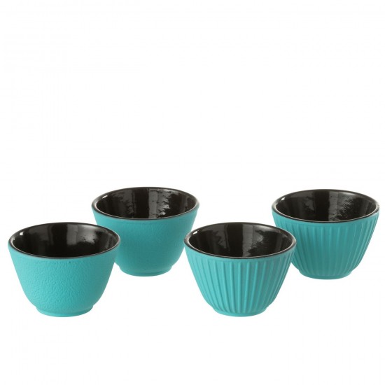 J Line Box Of 2 Tea Cup Metal Blue Assortment 2 coffee cups.