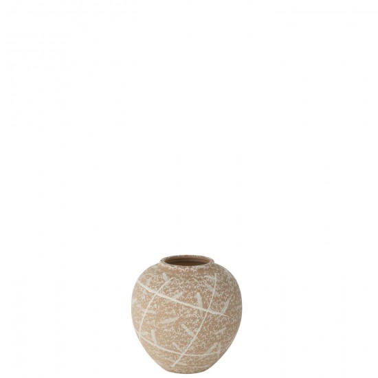Jline Vaas Dune Rond Aardewerk Beige Wit.