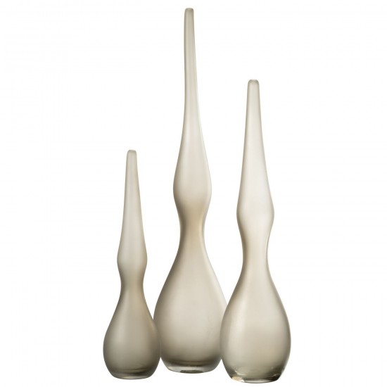 J Line Set Of 3 Vases Yara Curved Flute Glass Greige large vases Tall vases High vases.