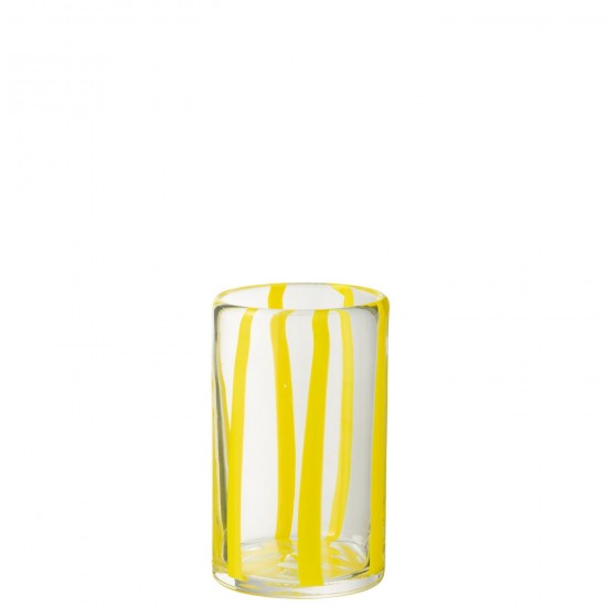 Jline Drinkglas Strepen Glas Transparant Geel.