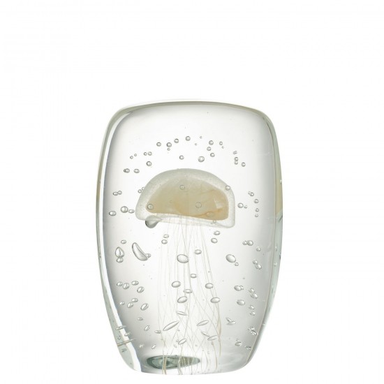 J Line Paperweight Calypso Square Glass Transparent Beige Large paper holders.