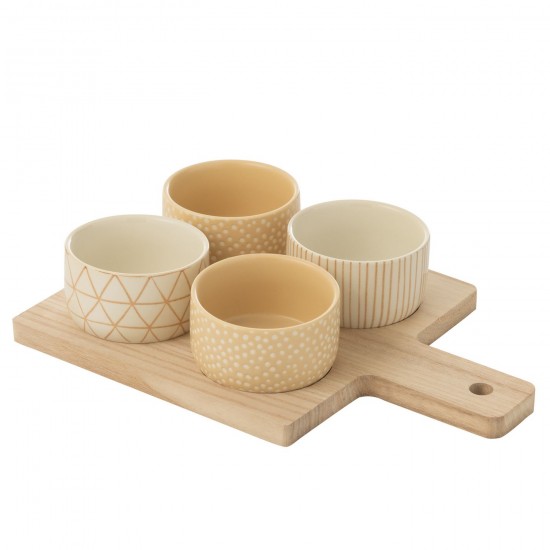 J Line Tapas Service 4 Sets Wood Tray Windowbox Cream White appetizer plates.