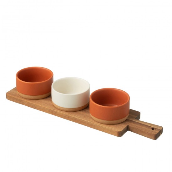 J Line Tapas Service 3 Sets Wood Tray Windowbox Orange White appetizer plates.