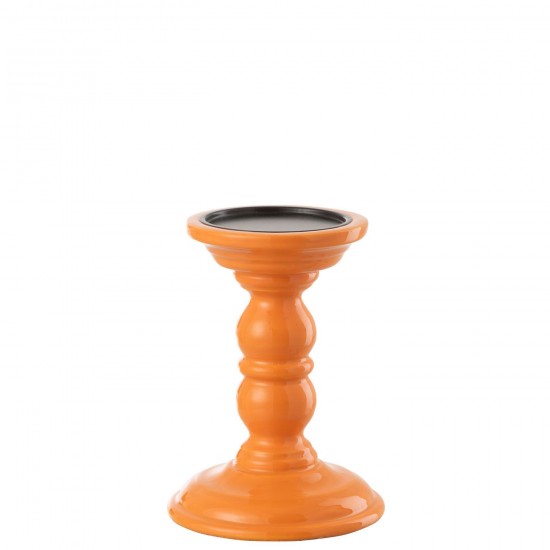 J Line Candle Holder Dumbbel Mango Wood Orange candleholders candle holders candlesticks.