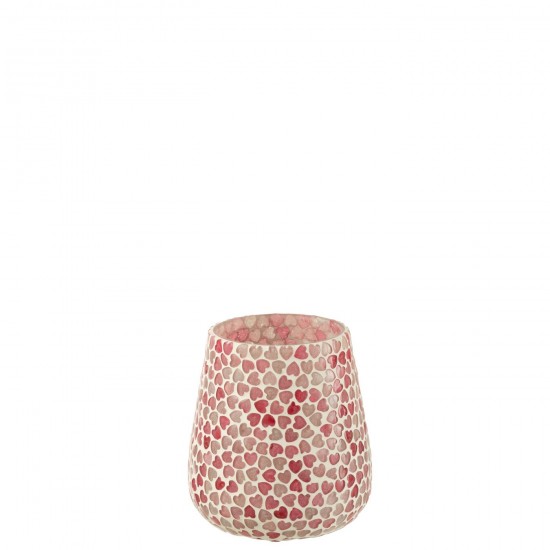JLine J Line Theelichthouder Hart Mozaiek Glas Roze Large T theelichten theelichthouders waxinelichten.