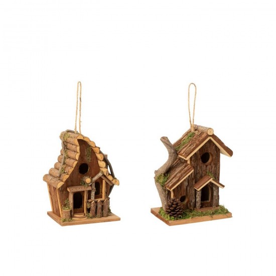 J Line Birdhouse Round Window Fir Wood Natural Assortment Of 2 birdhouses birdcages.