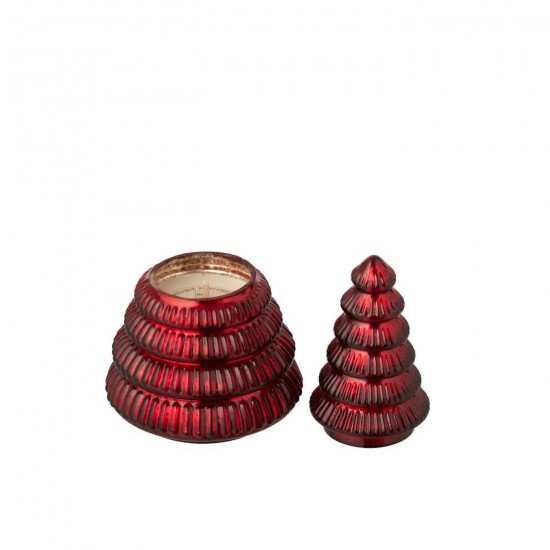 J Line Scented Candle Tree Ribbed Glass Christmas Red Small.