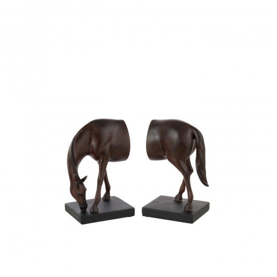J Line Set Of 2 Bookend Horse Polyresin Dark Brown bookends.