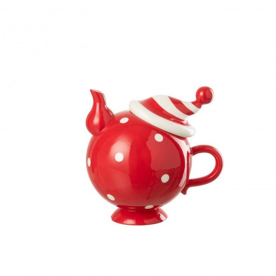 J Line Teapot Christmas Hat Dolomite Christmas Red White teapots.