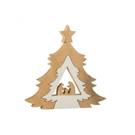 J Line Nativity In Tree Star Mango Wood White Natural cribs nativity scenes.