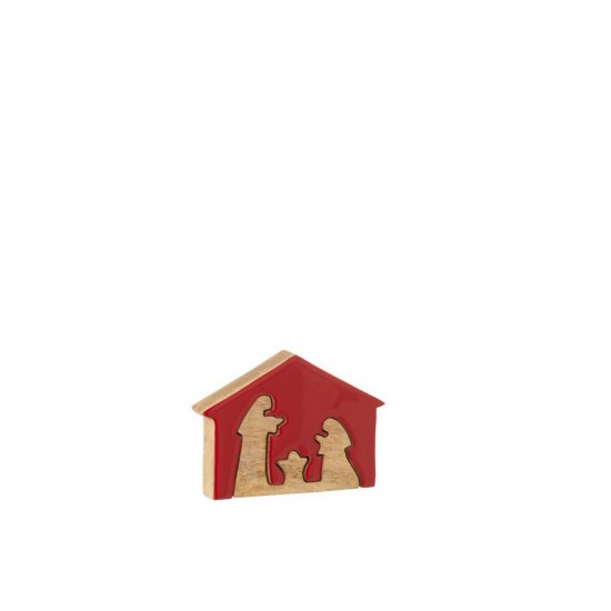 J Line Nativity In House Mango Wood Christmas Red Natural Small cribs nativity scenes.