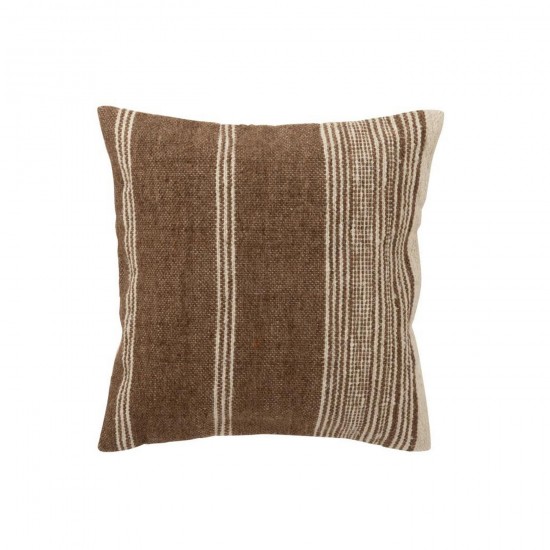 J Line Cushion Square Striped Wool Dark Brown Ecru cushion.