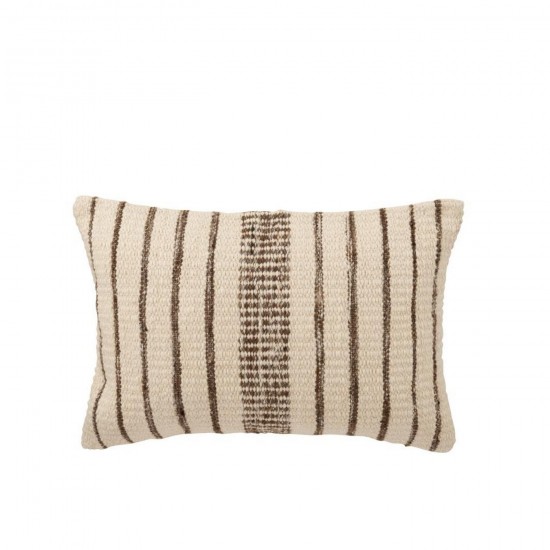 J Line Cushion Rectangle Striped Cotton Ecru Dark Brown cushion.