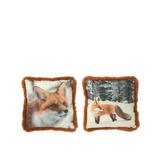 J Line Cushion Fox Polyester Brown Cognac Small Assortment Of 2 cushion.