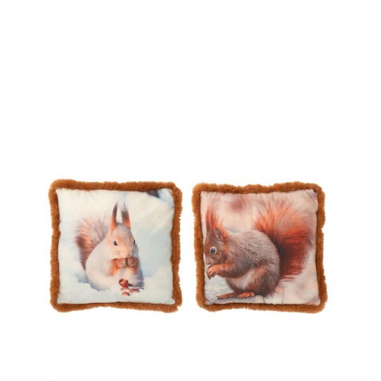 J Line Cushion Squirrel Polyester Brown Off White Small Assortment Of 2 cushion.